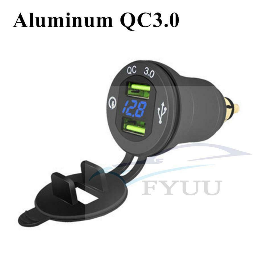 QC3.0 Dual USB Motorcycle Charger Plug Socket Cigarette Lighter Adapter LED Disp