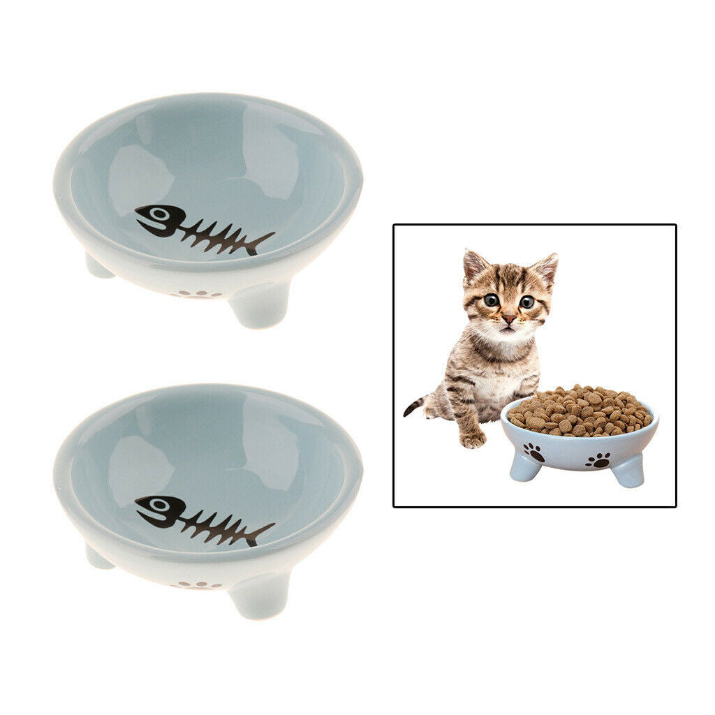2Pcs Pet Dog Ceramic Food Bowl Feeder Container 3-Legged Feeding Bowls