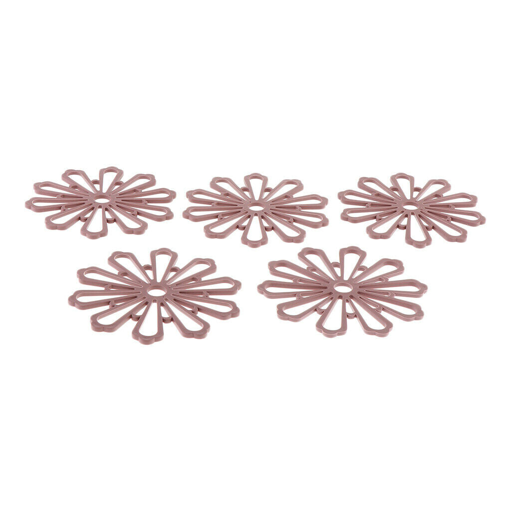 5 Pieces Flower Design Coaster Drink Coaster Mats Hot Pads Coffee Dark Brown