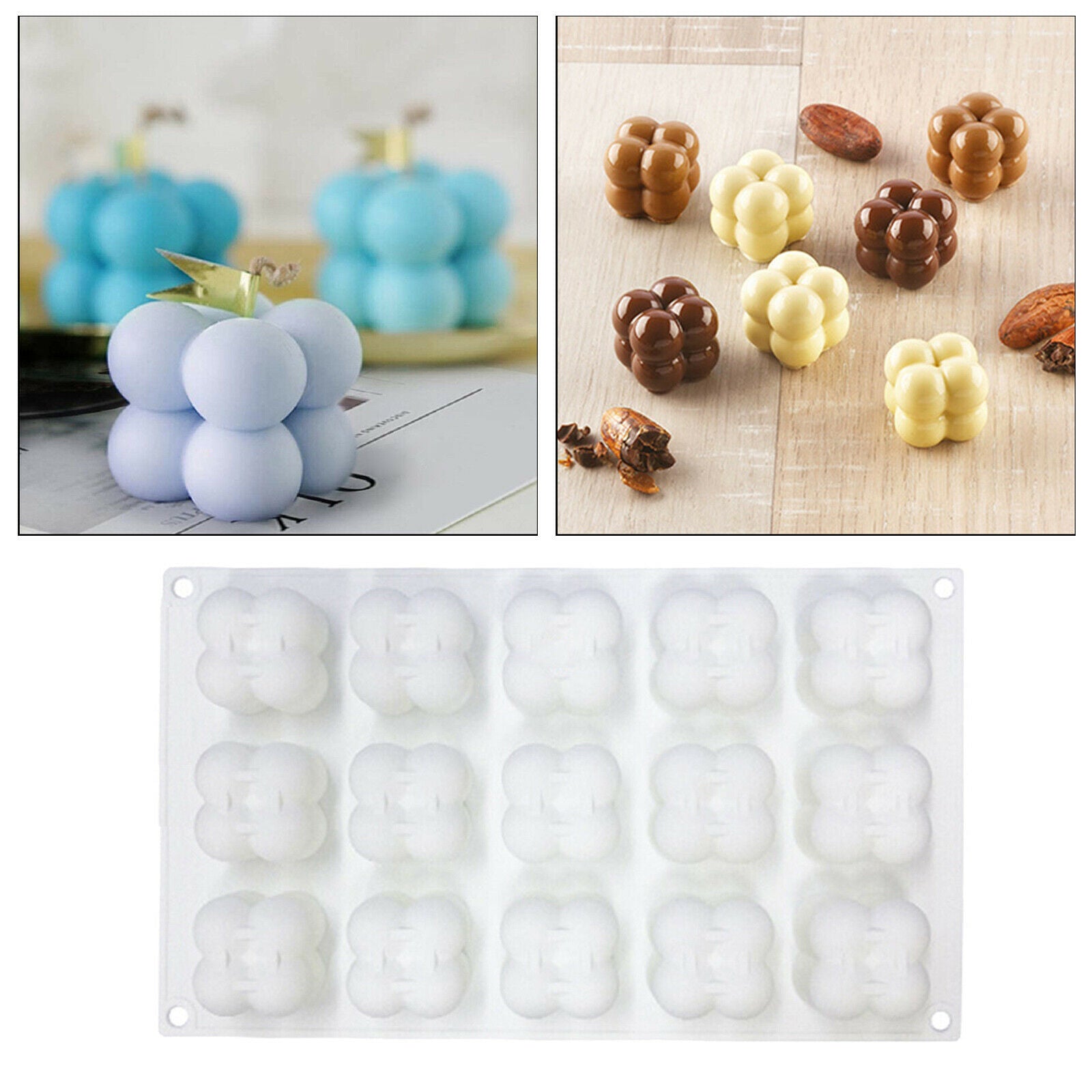 15-in-1 Silicone Candle Mold Mini Bubble Cube Ball Design for Candles DIY Crafts