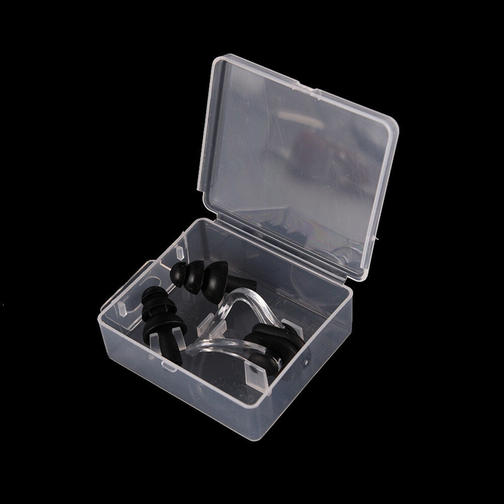 Black Waterproof Soft Silicone Swimming Set Nose Clip + Ear Plug Kits Boxe.l8