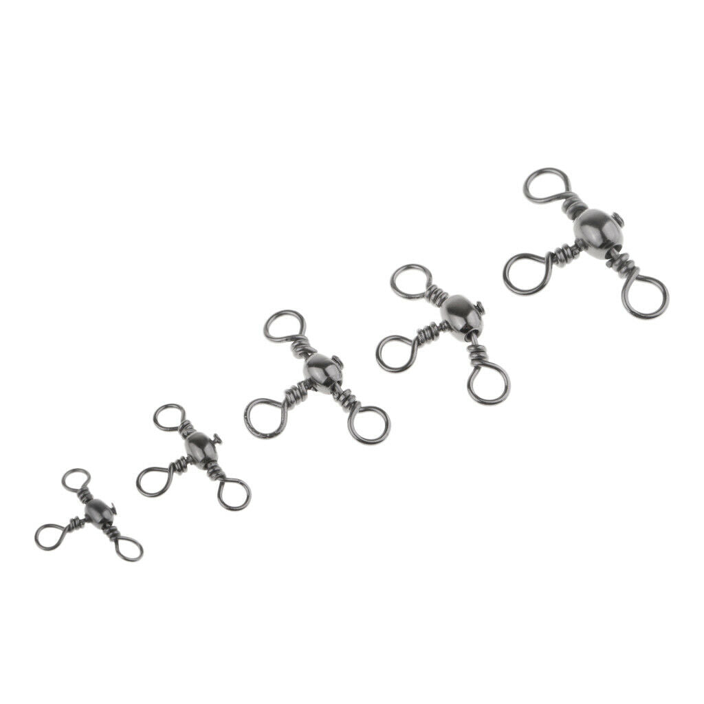 115pcs Heavy Duty Three Way Barrel Swivels Black T Ture Swivels Fishing