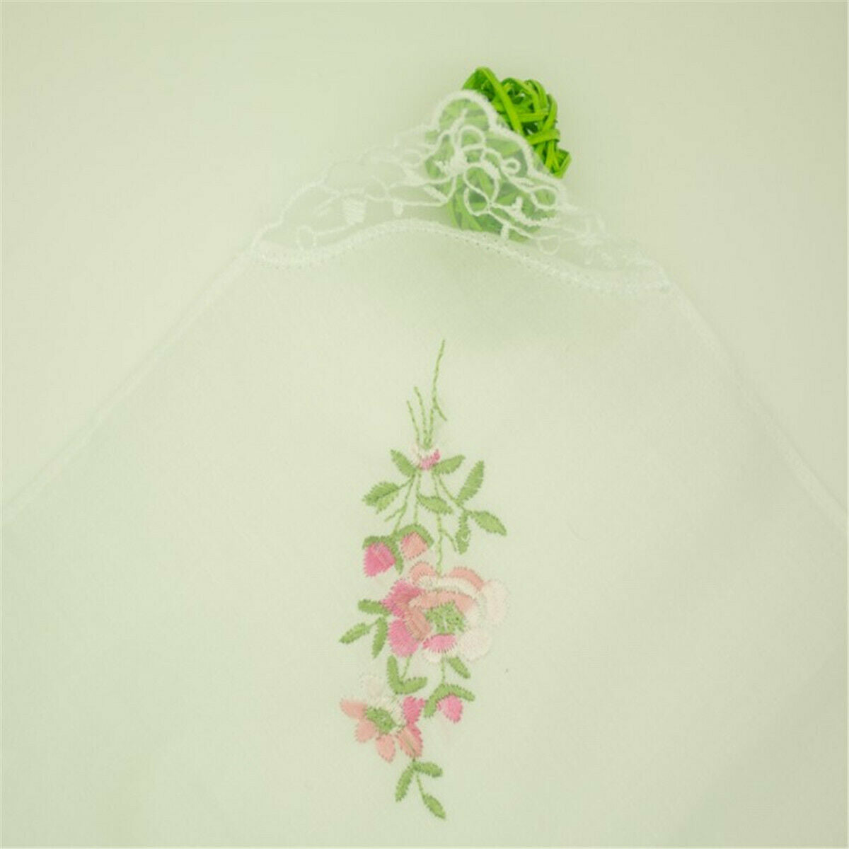 Cotton Embroidered Handkerchief With White Lace Corner Embroidery Handkerchief