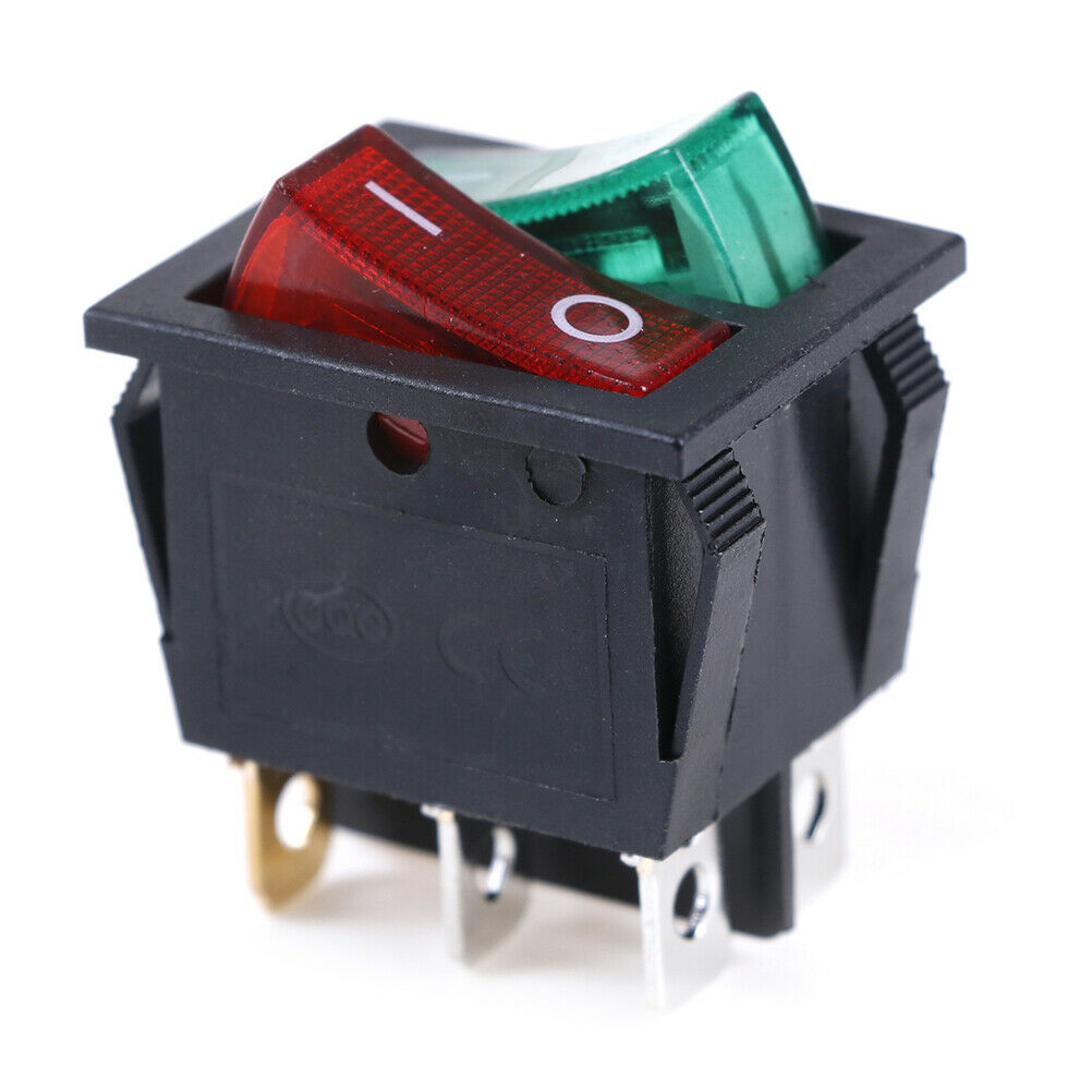 6 pin on/off double spst rocker boat switch 250V/15A 125V/20A red green light WF