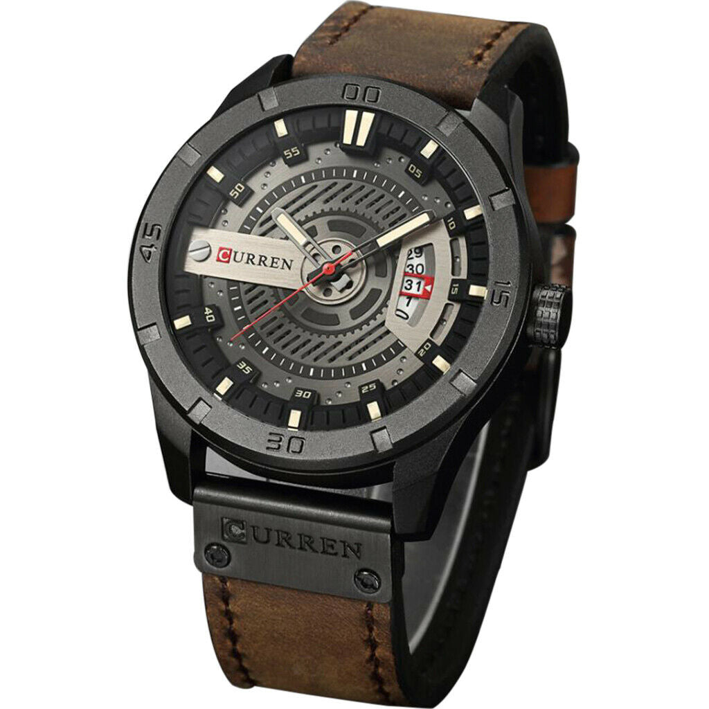 Men watch calendar watch waterproof business belt quartz watch Dark Brown
