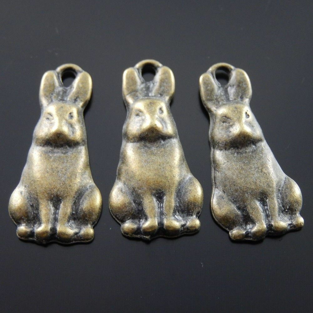 40 pcs Antiqued Bronze Rabbit Alloy Charm Bunny For Pendant Jewelry DIY 21*12mm