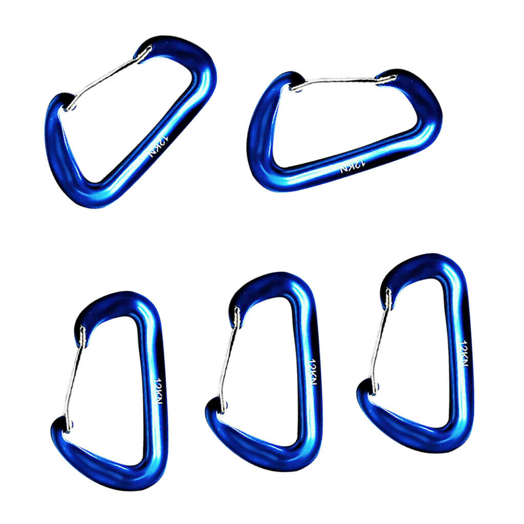 5 Pieces 12KN   Climbing Carabiner Clip Keychain Hammock Hook blue