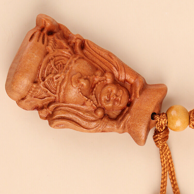 Mahogany Three-dimensional Engraving Key Chain Lifelike Buddha Pendant Key R Rf