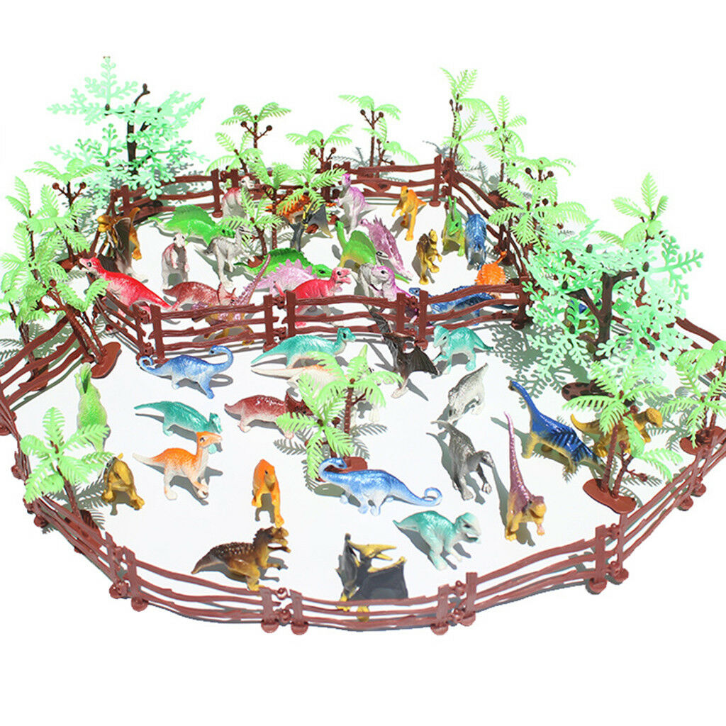 90PCS Mini Jurassic Dinosaur Animal & Tree Scene Playset Kits Toys