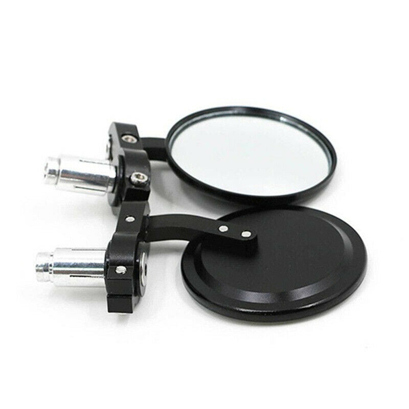 Black Motorcycle Round 7/8" Bar End Rearview Side Mirrors For Bobber Cafe Ra.DD
