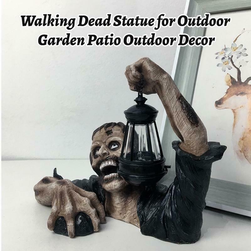 Zombie Crawling Out of Grave with Led Lantern Garden Decor Zombie Statues Horror