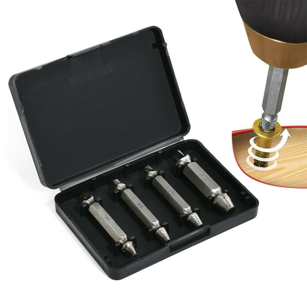 4pcs Damaged Stripped Broken Screw Extractor Drill Bits Easy Out Bolt Remover