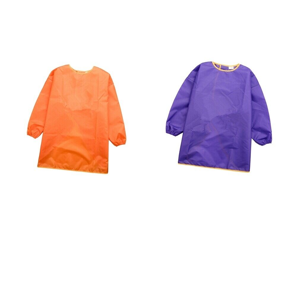 2Pcs Kids Waterproof Apron Long-sleeve Smock Painting Art Toddler Orange Purple