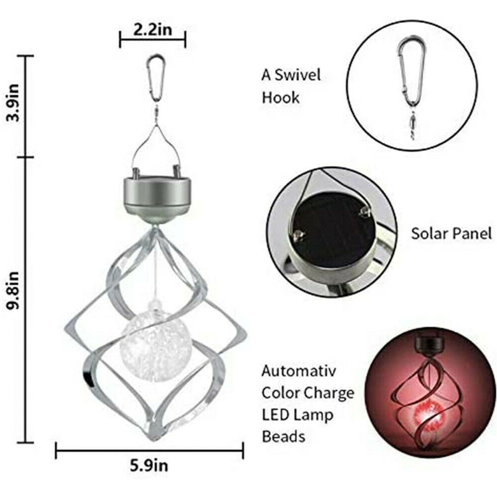 Solar LED Wind Spinner Color Changing Lamp Outdoor Hanging Wind Chime Light