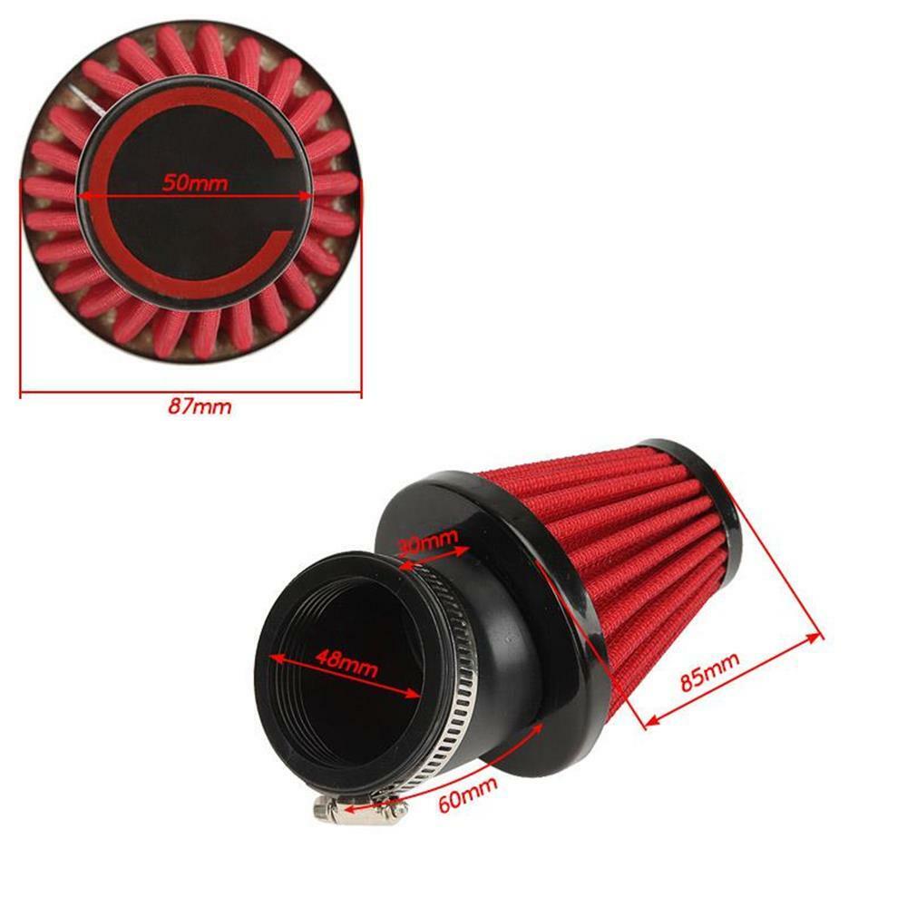 1x Universal Motorcycle 3.4" Width 48mm 45 Degree Bend Air Intake Filter Kit Red