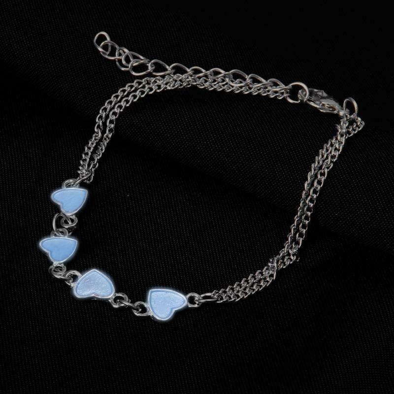 Luminous Heart Bracelets Light Up Anklets Blue Fluorescent Jewelry Glow in Dark