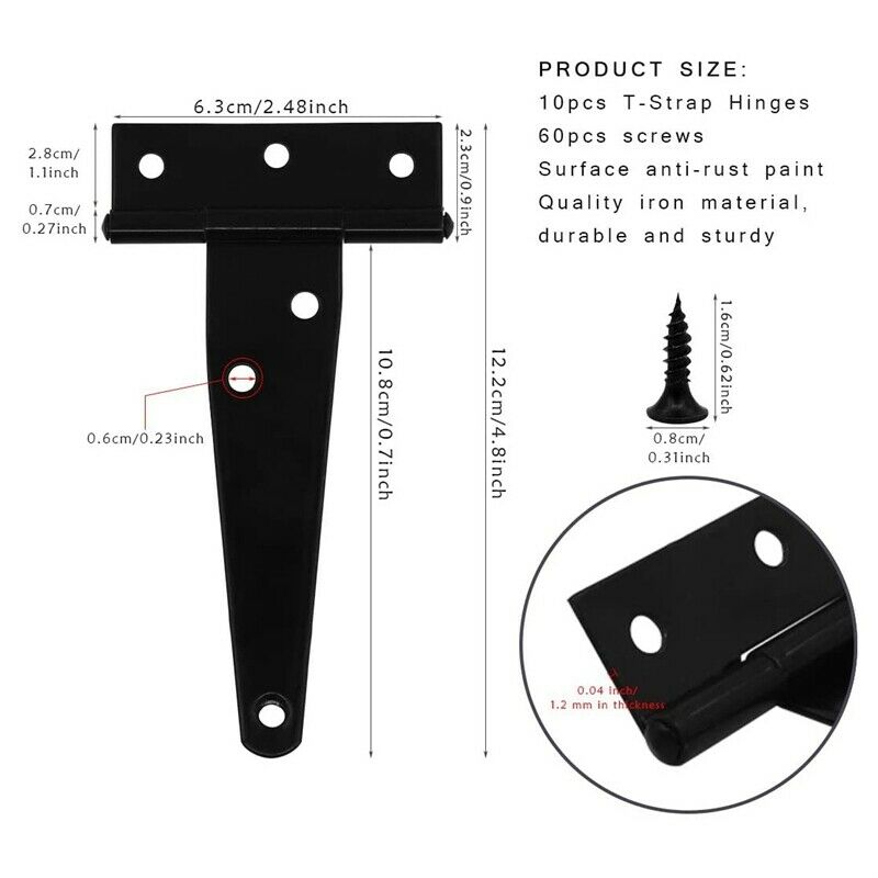 Black T-Shaped Belt Hinge Shed Door T-Shaped Door Hinge Rust-Proof Barn DoorY1B4