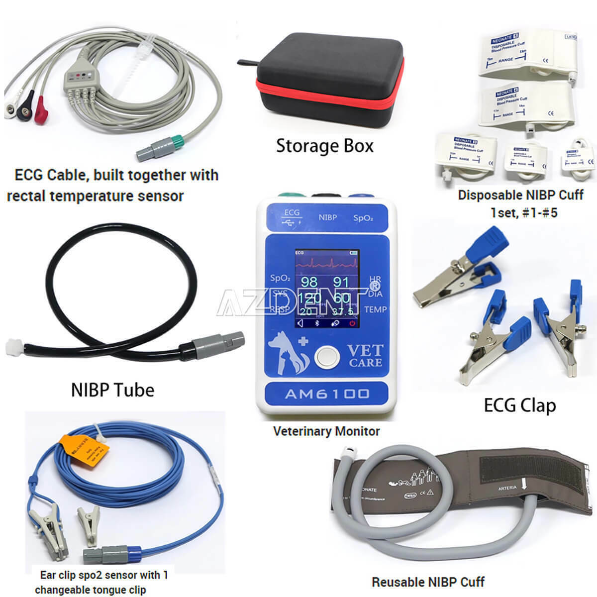 Veterinary Patient Monitor Pet Animal Portable Monitor Android NIBP SpO2 ECG USA