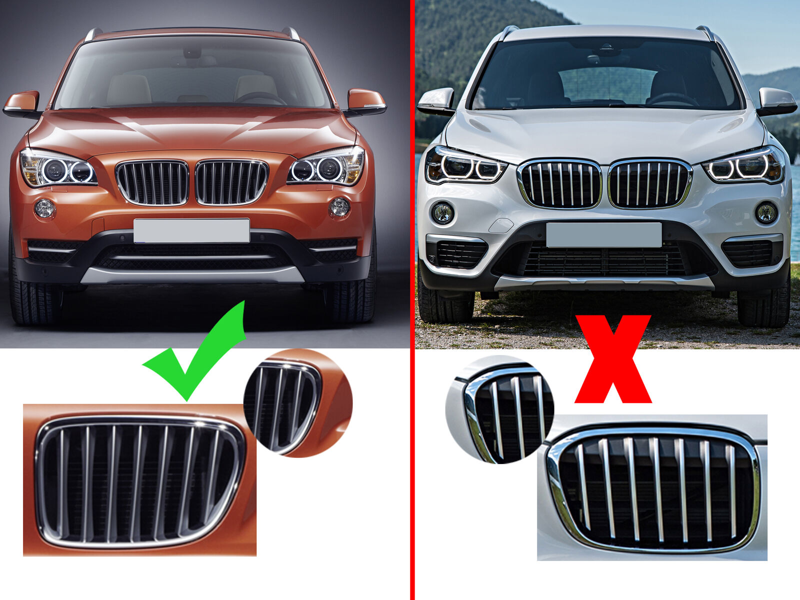 Black Front Bumper Kidney Grille Cover Fits For BMW E84 X1 Series 09 10-2015