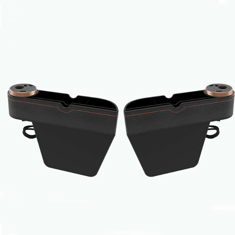 Leather 12-24V Car Seat Slotted Storage Box with Mobile Phone Charger 5V/2.1A