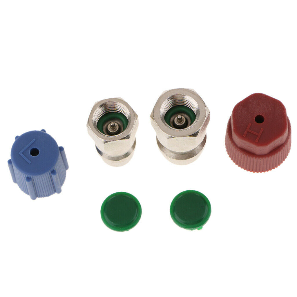 2pcs 1/4SAE A/C Charging Port Adapters Hi/ Low Retrofit R12 R22 to R134a