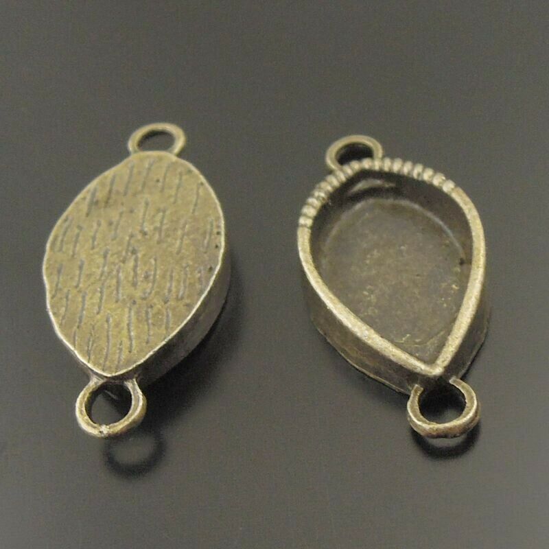 18 pcs Retro Bronze Alloy Base Setting Eye Shape Pendant Connector Inner 18x11mm