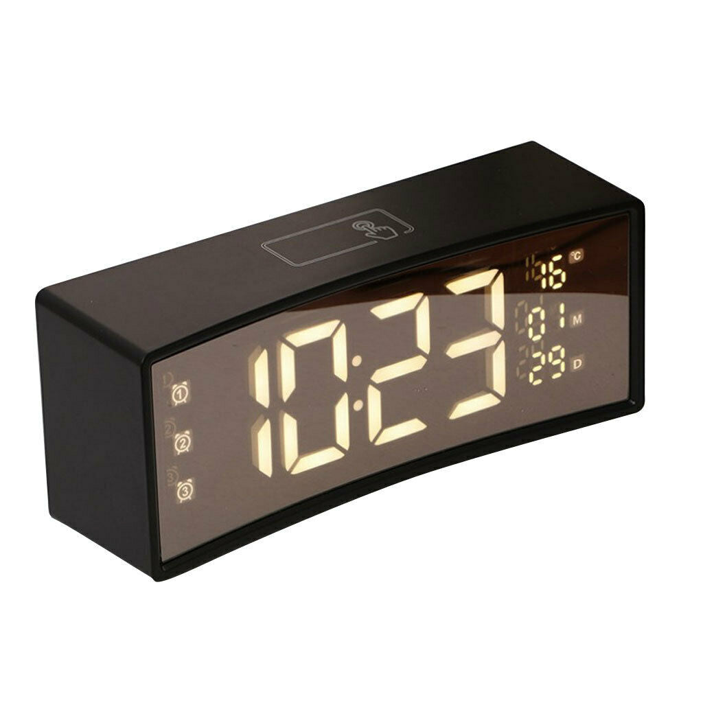 Multifunctional Arc-shaped LED Screen Electronic Digital Alarm Clock Black