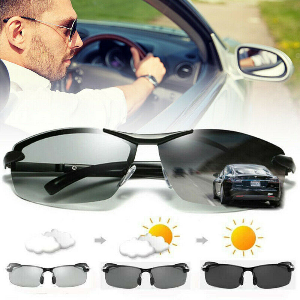 Polarized Photochromic Sunglasses Mens UV400 Driving Transition Lens Glasses CHI