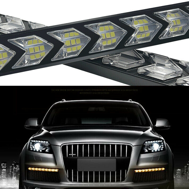 2PCS Car Daytime Running Lamp LED Flowing Light Strip Turn Signal White & Amber