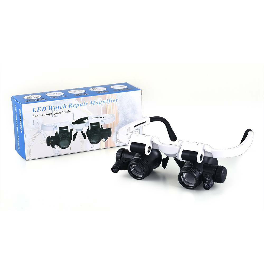 8x15x23x Double Eye Jewelry Watch Repair Tool Magnifier Loupe Glasses &LED Light