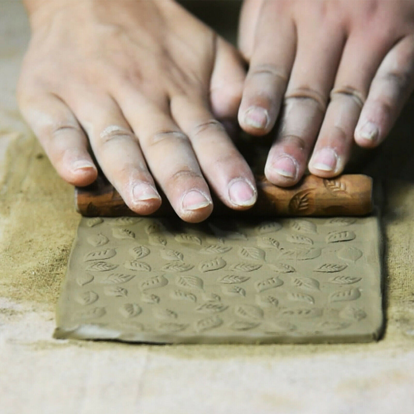 5x Wooden Pottery Pattern Roller Cobblestone Clay Modeling Textured Handle
