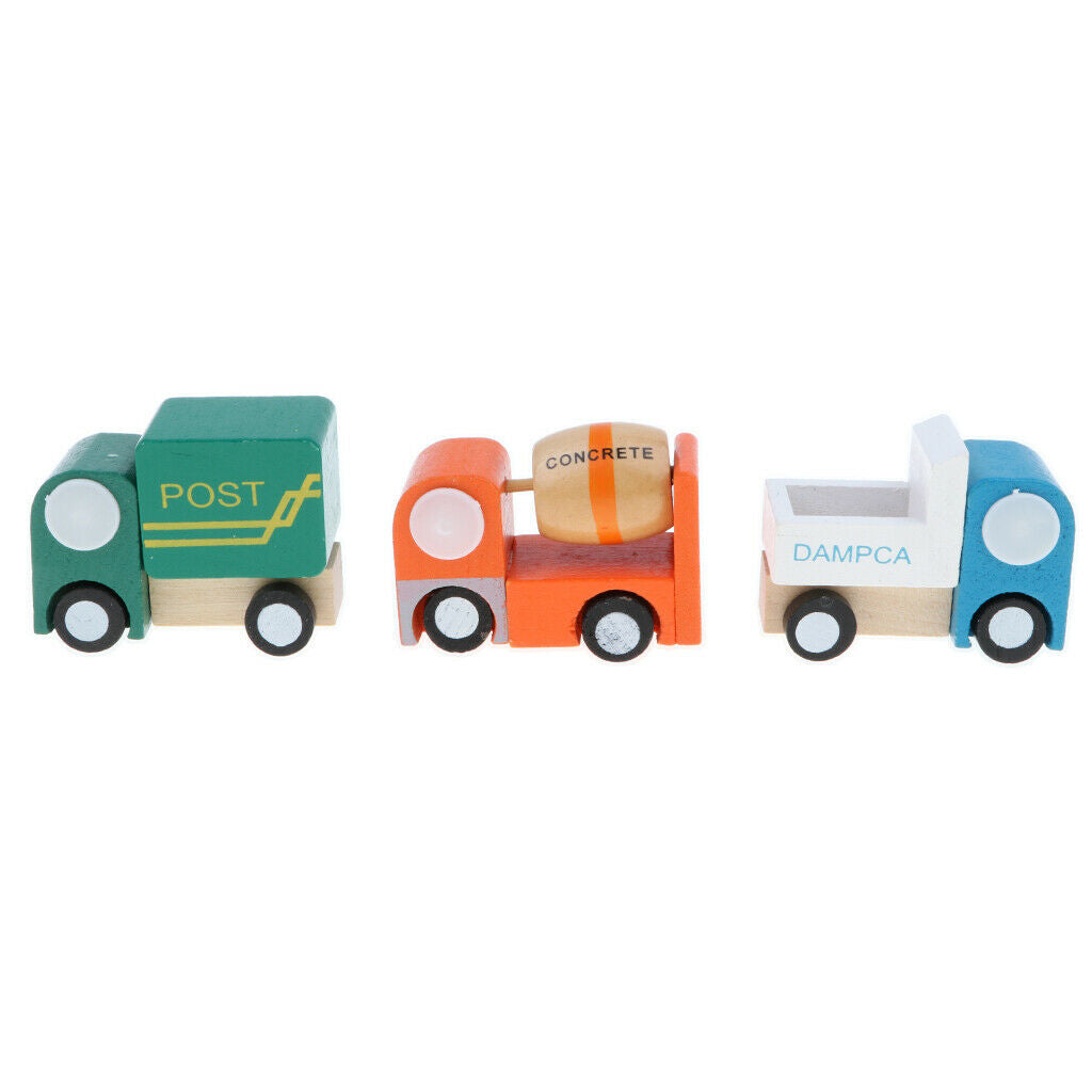 Wooden Urban Vehicle Set for Children - 12 Pieces, Truck, Bus, School Bus,