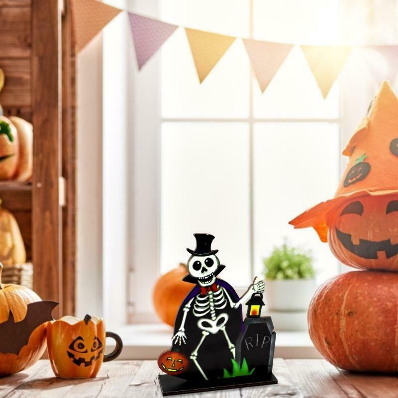 Vampire Skeleton Wooden Sign Pumpkin Tombstone Halloween Table Topper Decoration