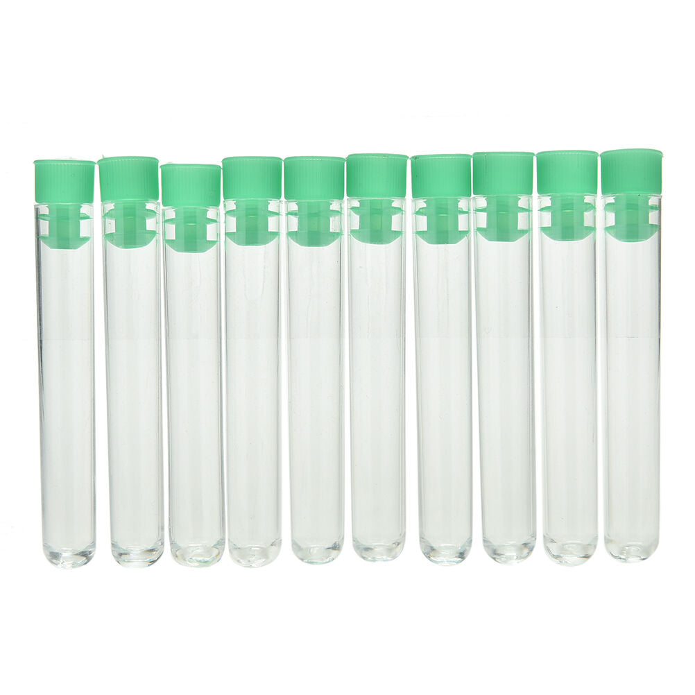 10 Pcs Clear Plastic Test Tubes with Green Caps Stoppers 12x75mm eHSJCA