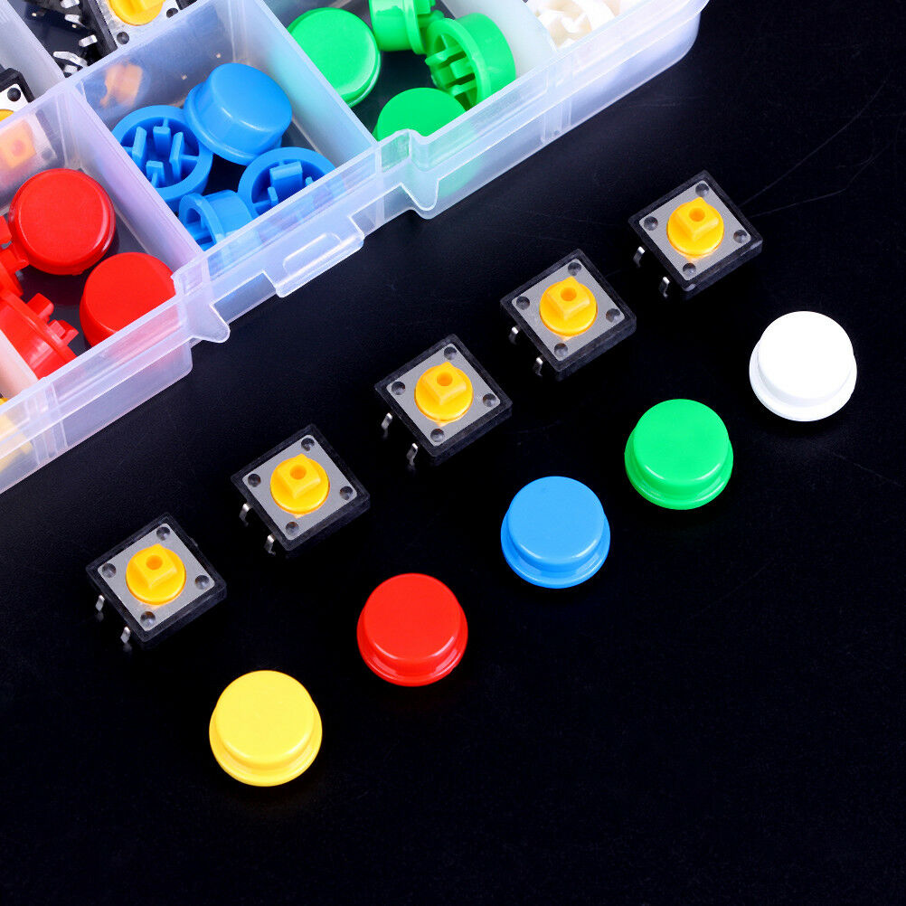 Tactile Push Button Switch Momentary Tact & Cap 12x12x7.3mm Kit Arduino ._WF