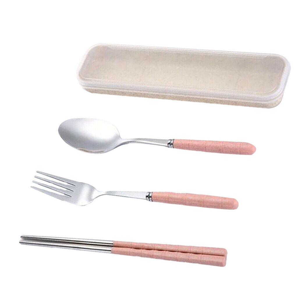 three-piece outdoor camping fork spoon chopsticks Flatware set  Pink