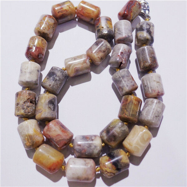 1 Strand 13x10mm Yellow Crazy Lace Agate Cylinder Beads Handmade Necklace HH9256