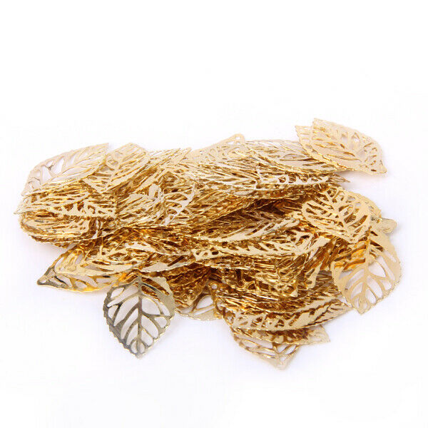 2X 100pc Alloy Golden Pierced Tree Leaf Findings For Jewelry Making Connetor