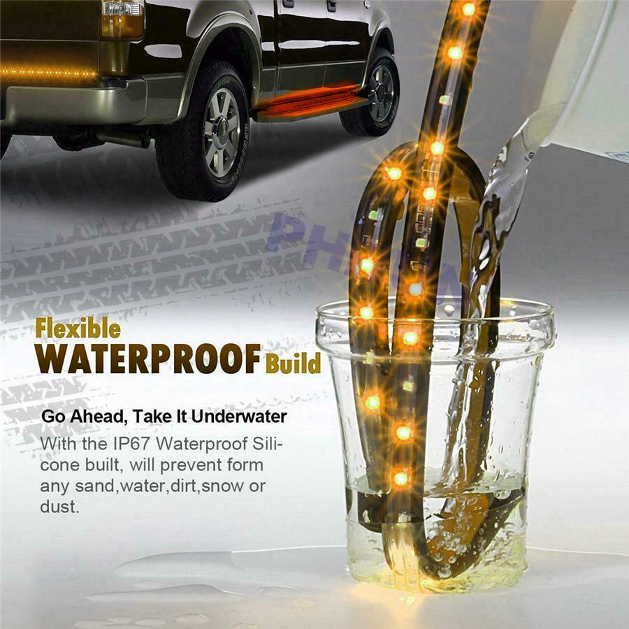 1 Pair 70" Flexible IP68 Car Side Kick Running Board LED Light Strip White Amber