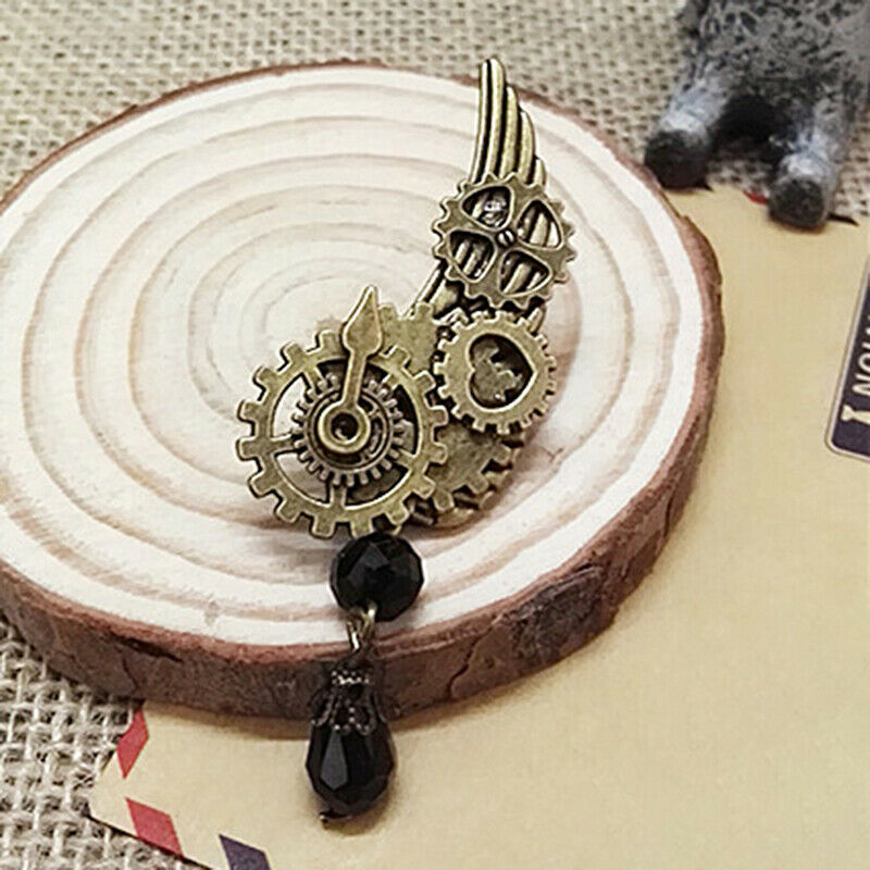 Steampunk Gears Wing Brooch Retro Punk Gothic Chest Pin For Woman ManA TH