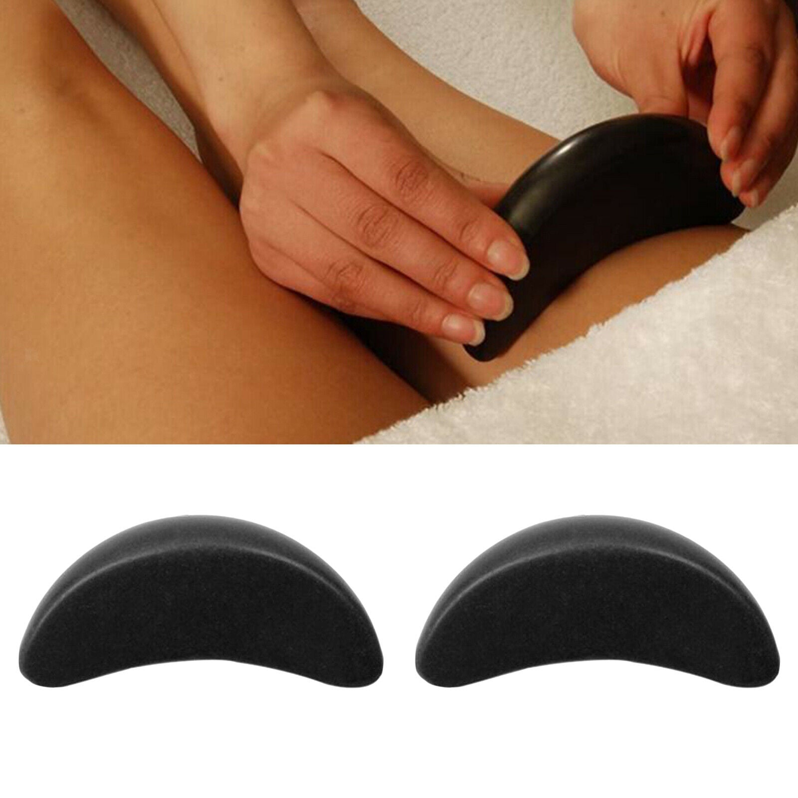 2 Piece Natural Therapy Massage Stones Set Body Black Lava Pack 12.5x2.5cm
