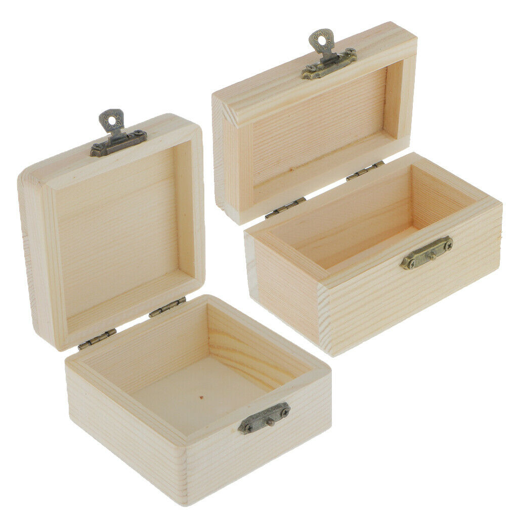 2pcs Blank Unfinished Wooden Box Jewelry Boxes for Kids Toys Painting Craft