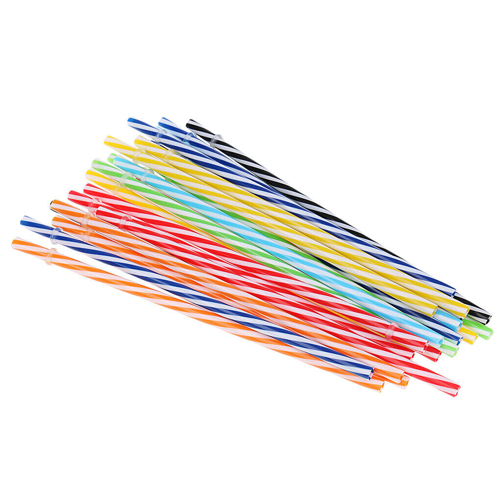 25x Reusable Hard Plastic Drinking Stripe Straws+Cleaning Brush Party Decor