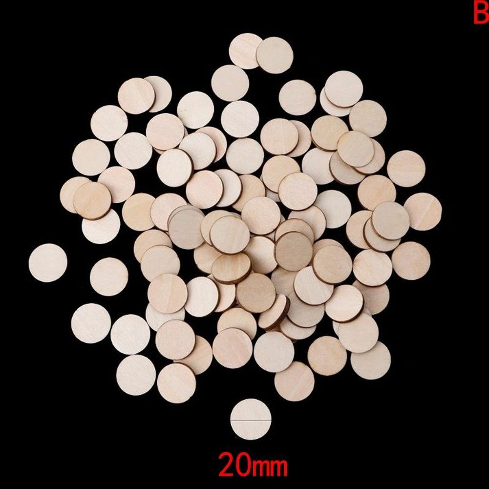 100 Unfinished Wooden Round Discs Embellishments DIY Rustic Art Crafts 20mm