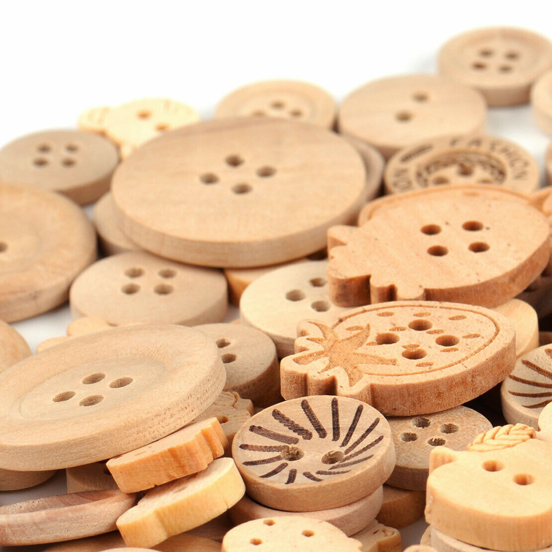 100x 4 Holes Mixed Shape Fruits Animals Wooden Buttons for DIY Sewing Craft An