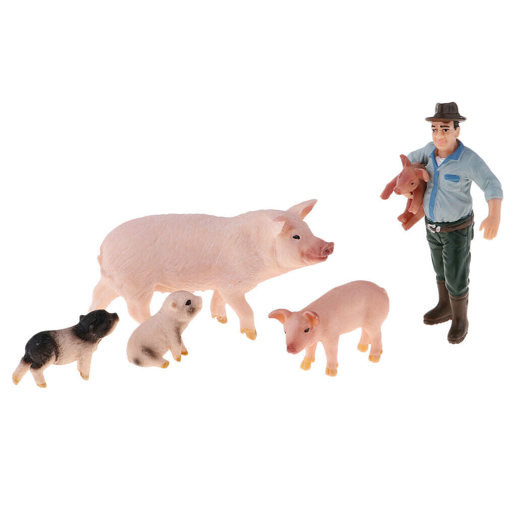 Educational Farm Animal Figures Playset with Farmer & 4 Pigs, Educational