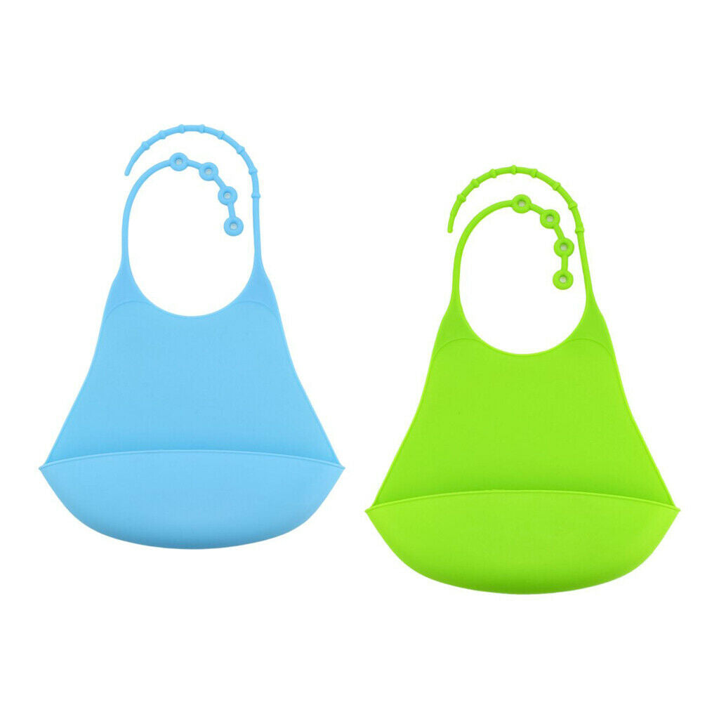 2 Pack Kids Silicone Bib Clothing Protector w/Crumb Catcher Easly Wipe Clean