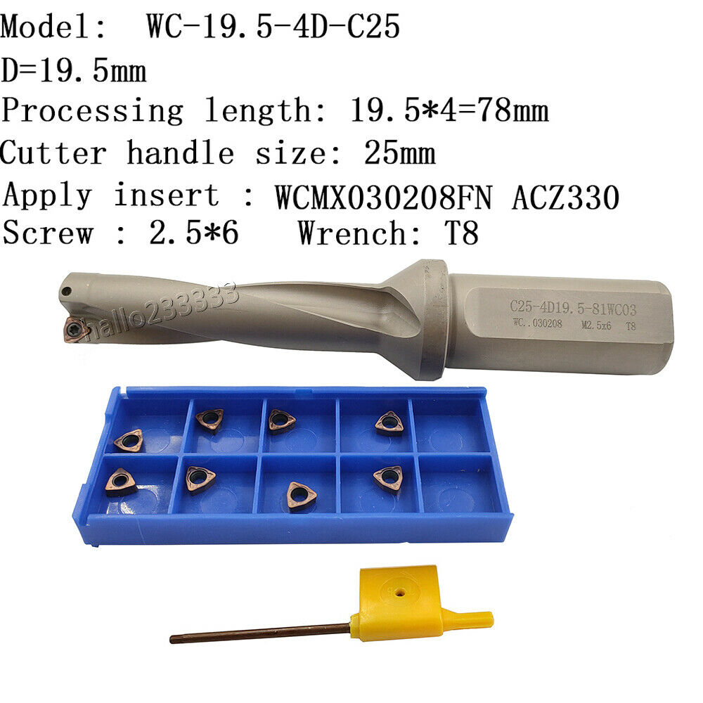 WPD-195-4D-C25 19.5mm U drill indexable drill + WCMX030208FN ACZ330 CNC insert