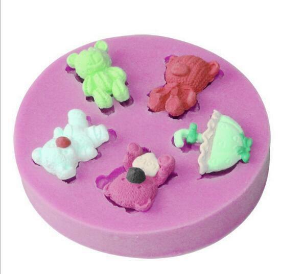 DIY 4pcs Bear   liquid silicone mold cake decoration baking mold tool