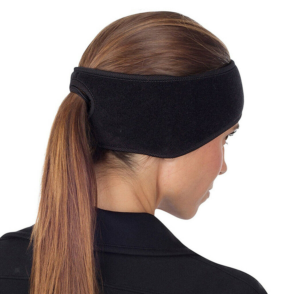 Women Thermal Fleece Ponytail Headband Ear Muff Warmer Sweat Head Band Hat
